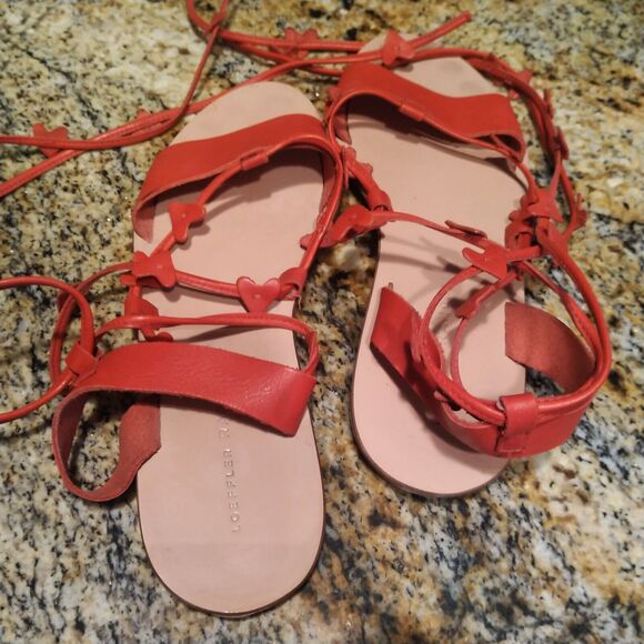 Loeffler Randall Heartla Ankle Wrap Sandal Open Toe Strappy Flat Red Women's 6 - Picture 3 of 9